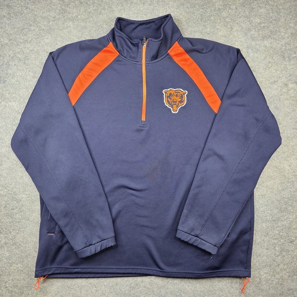 Chicago Bears Jacket Mens 2XL Navy Blue NFL Football 1/4 Zip Pullover Sweatshirt